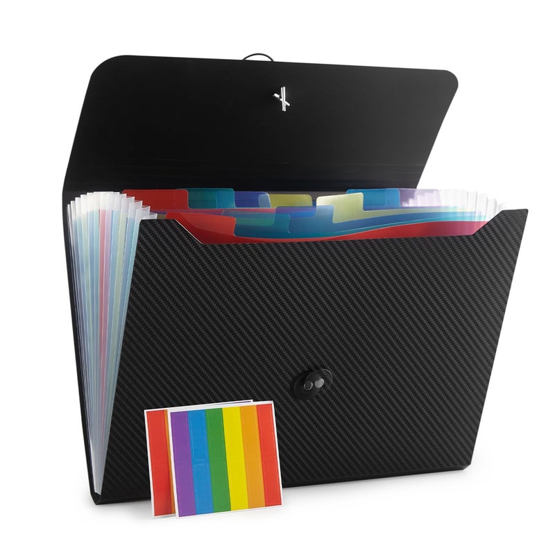 Nicfaec Expanding File Folder File Organizer 13 Pockets File Organizer Accordion Filing Folder Expandable File Folder for Documents Aesthetic Paper Organizer Folder for Work, School, Home, Office, BlackRed - Image 3